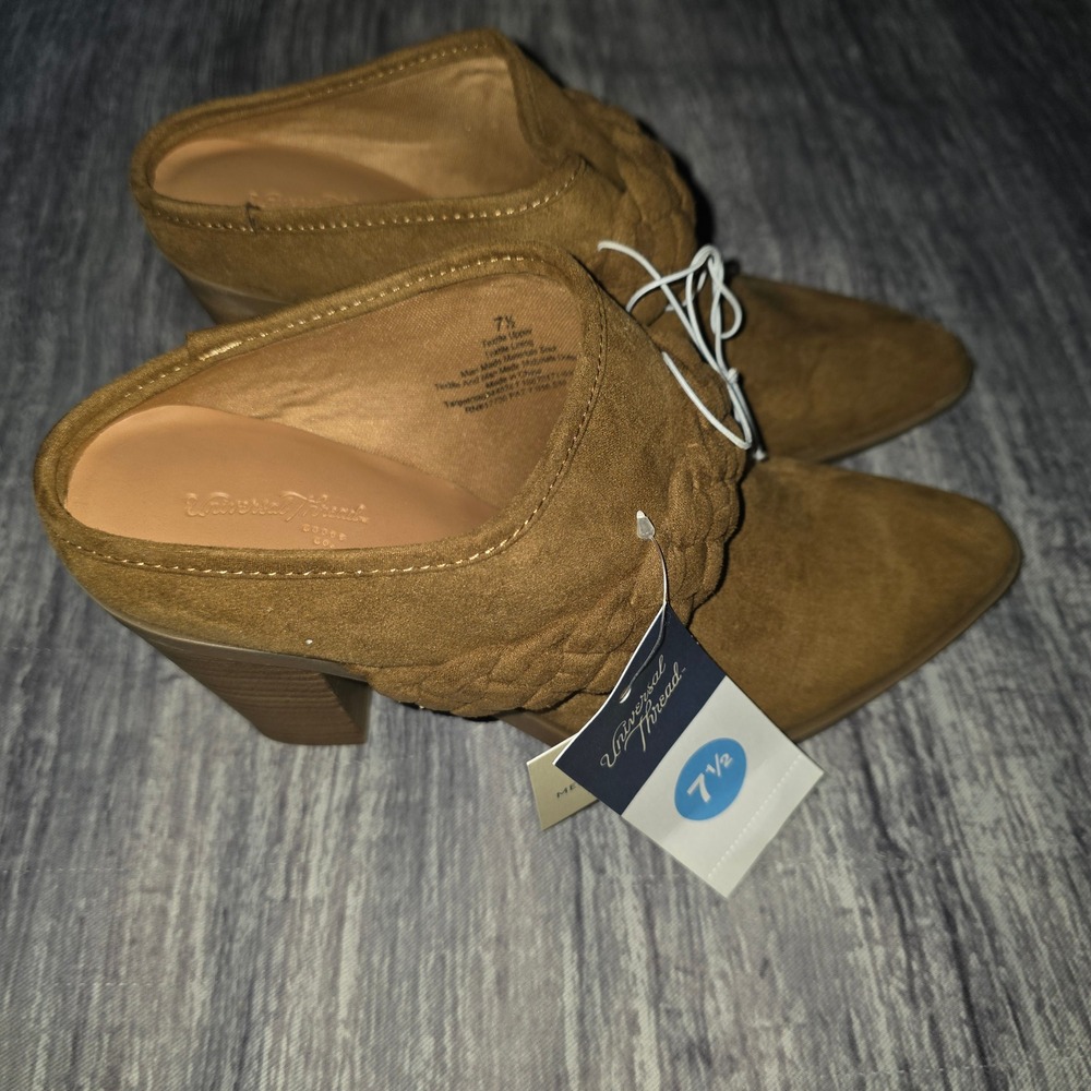 Universal‎ Thread Womens Cognac Brown Braided Faux Suede Pointed Toe Mules 7.5